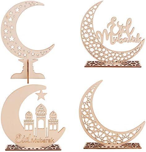 GORGECRAFT 4pcs Eid Mubarak Ramadan Wooden Plaque Ornament Moon Star Blessing Word Decoration for Ha | Amazon (CA)