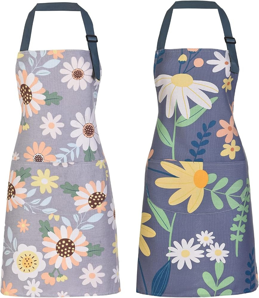 2 Pack Floral Apron for Women with Pockets, Adjustable Cotton Chef Aprons for Kitchen, Cooking, B... | Amazon (US)