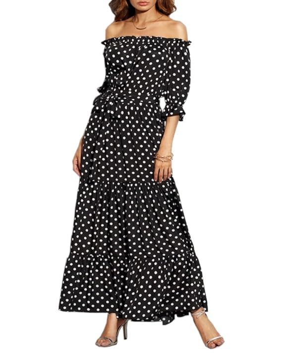 Aofur Maxi Dress Women Strapless Polka Dot Summer Boho Long Casual Beach Sundress Party Wedding D... | Amazon (US)