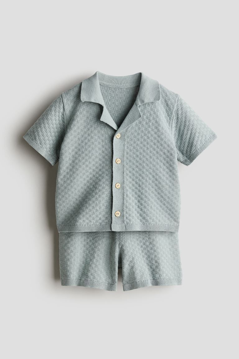 2-piece Cotton-knit Set - Dusty turquoise - Kids | H&M US | H&M (US + CA)