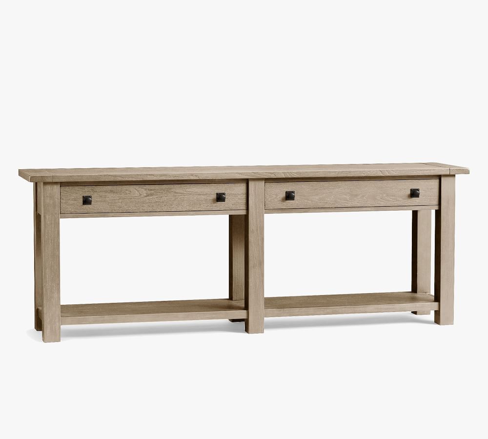 Benchwright 83&amp;quot; Wood Console Table with Drawers, Gray Wash | Pottery Barn (US)
