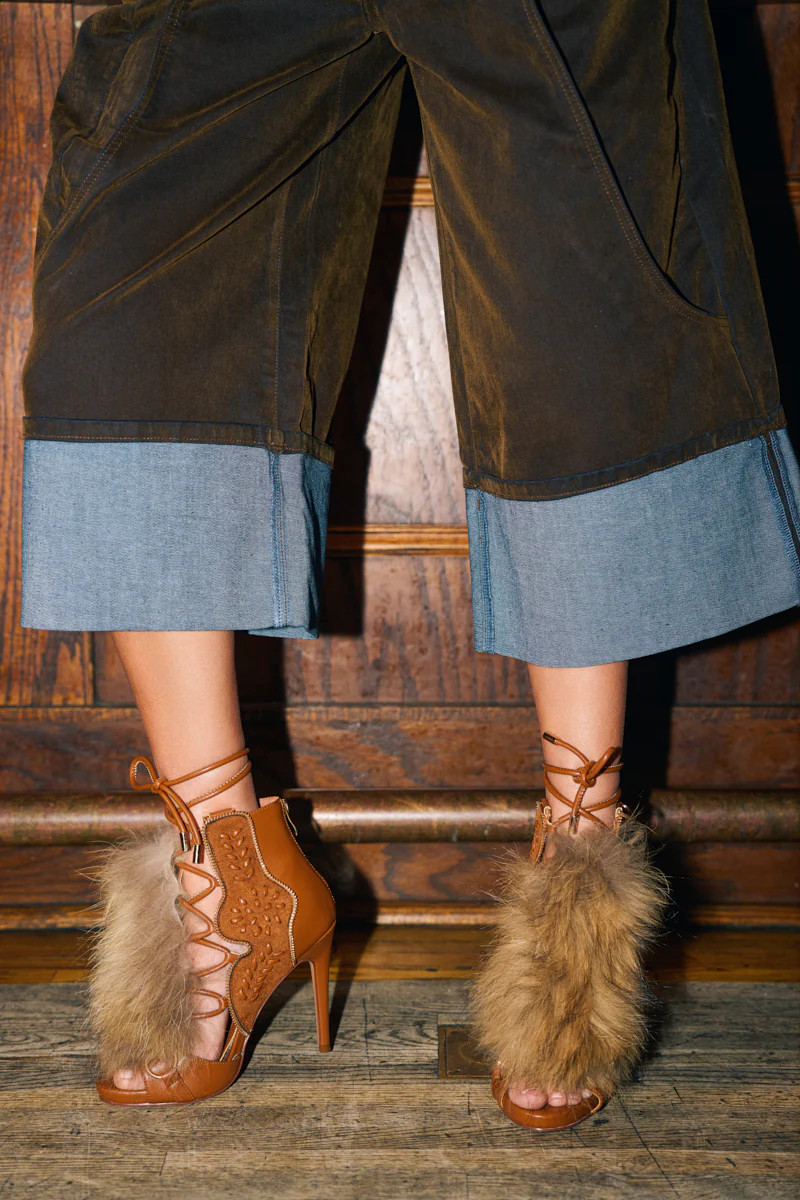 AZALEA WANG SHAINY TAN FUR SANDAL | AKIRA