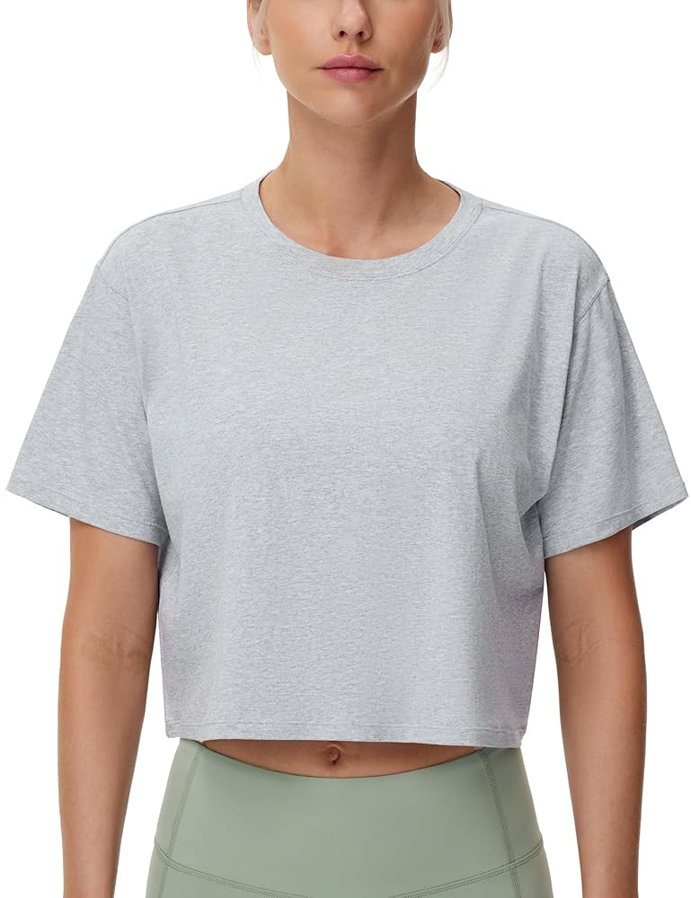 THE GYM PEOPLE Women's Workout Crop Top T-Shirt Short Sleeve Boxy Yoga Running Cropped Basic Tee | Amazon (US)