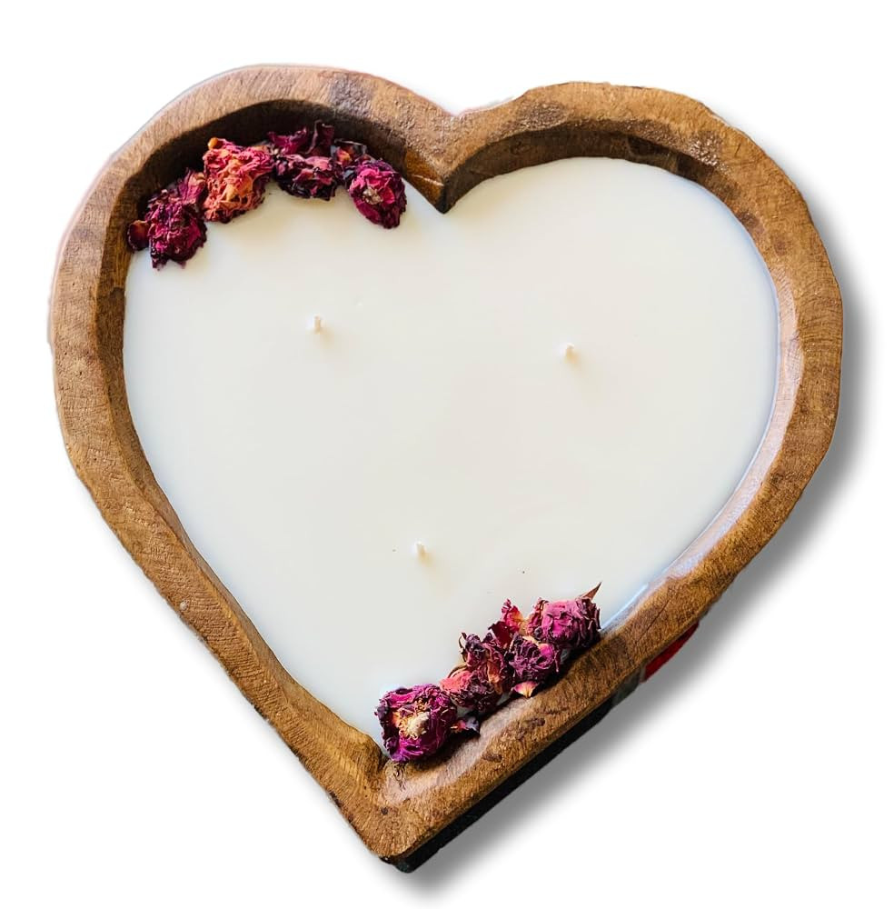 Heart Shaped Rustic Wooden Dough Bowl Candle for valentine's Day, 25 oz Scented Farmhouse Soy Can... | Amazon (US)