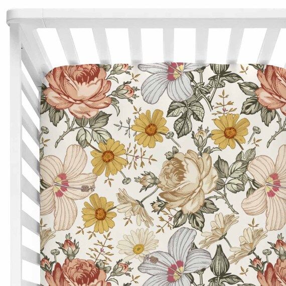 Vintage Floral Crib Bedding | Baby Girl's Dark Floral Crib Sheet | Fitted Crib Sheet | Baby Girl ... | Etsy (US)