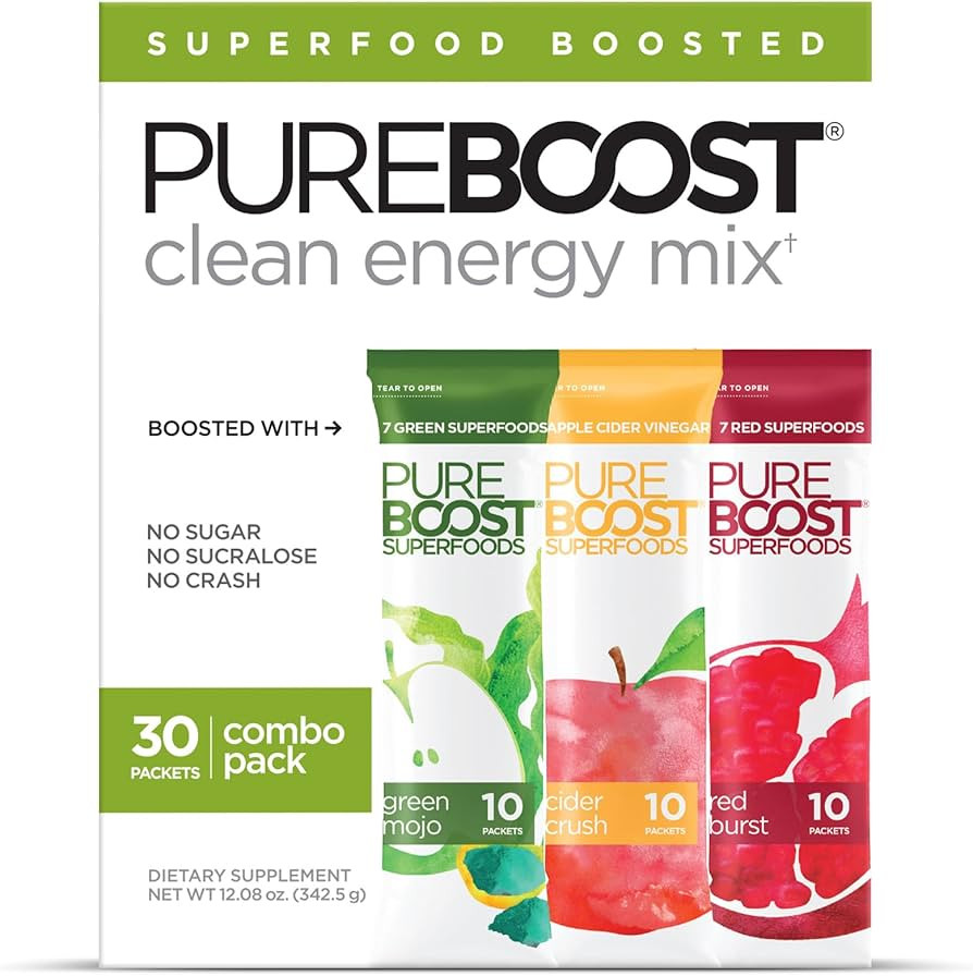 Pureboost Superfoods Clean Energy Drink Mix with Apple Cider Vinegar, 7 Organic Red or Green Supe... | Amazon (US)