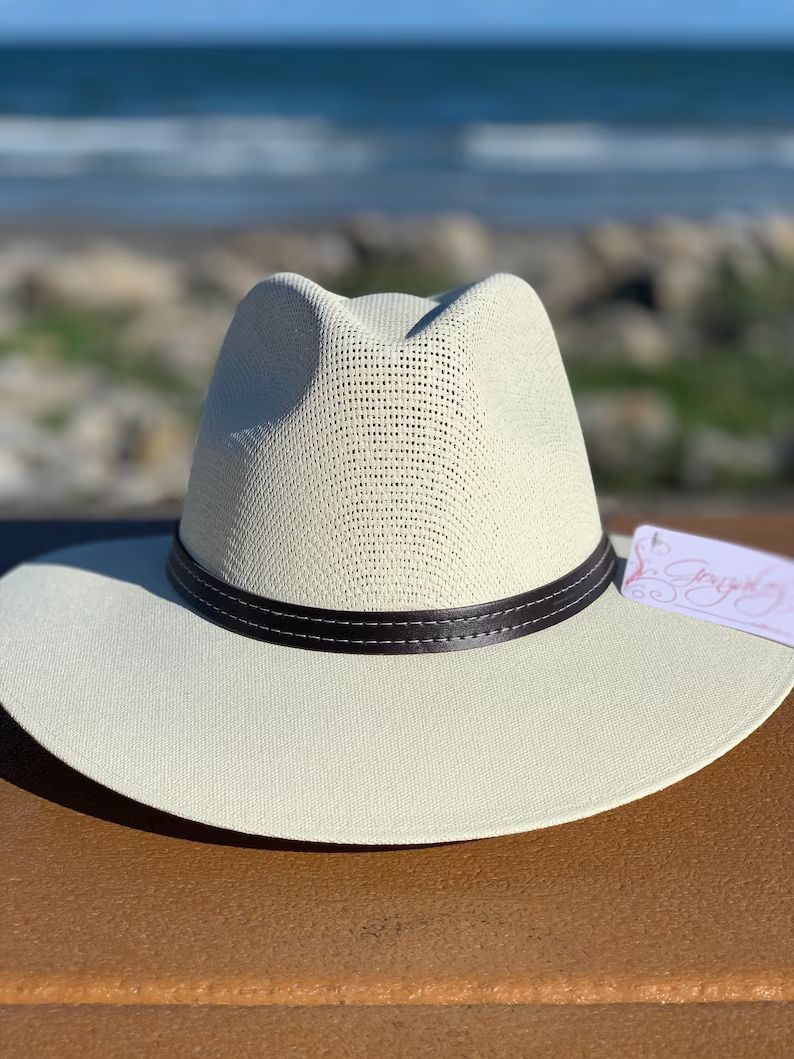 Panama Hat Straw Indiana Hat Beach Hat For Woman Beach Hat and Men Beach Hat Off-White | Etsy (US)