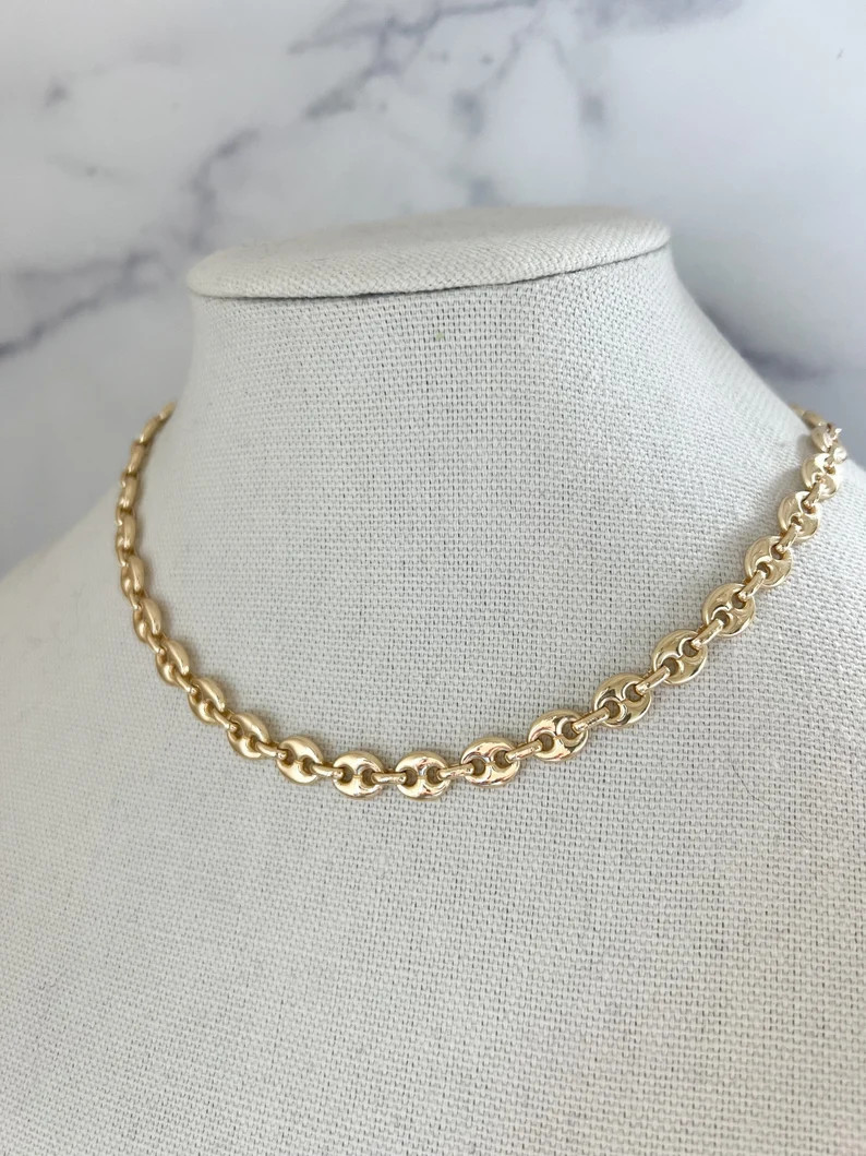 Gold Filled Puffy Link Necklace 18k Gold Filled Mariner Necklace Gold Filled Dainty Necklace Gold... | Etsy (US)