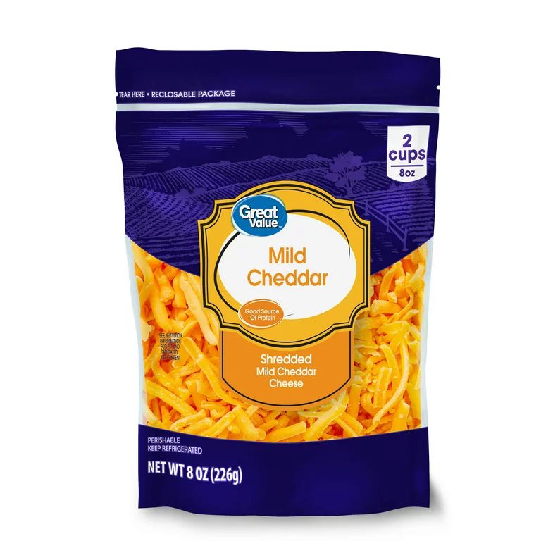 Great Value Shredded Mild Cheddar Cheese, 8 oz | Walmart (US)