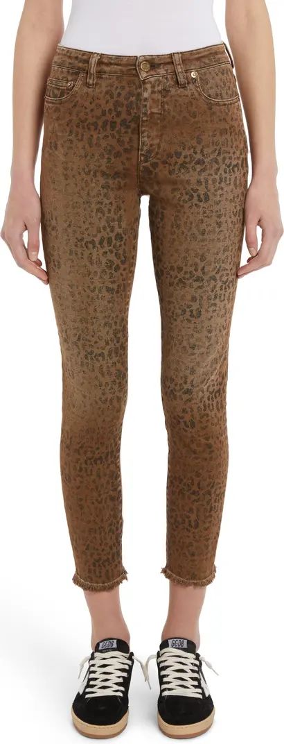 Deena Leopard Print Crop Raw Edge Jeans | Nordstrom