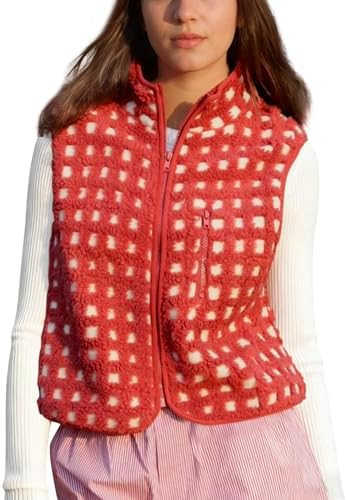 Womens Checkered Sherpa Vest Sleeveless Winter Fleece Jacket High Neck Zip Up Plaid Gilet with Ch... | Amazon (US)