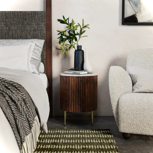 Kiera Bedside Table, Mango Wood & Real Marble | Dunelm (migrated)