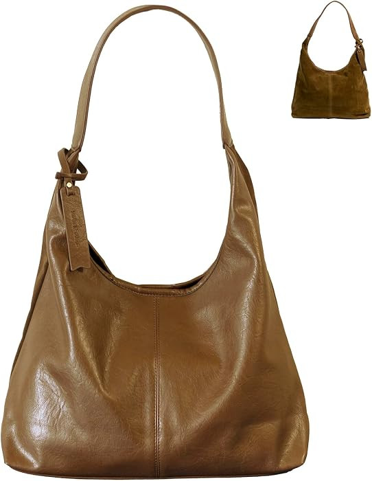 Soft PU Leather Suede Hobo Bag Large Capacity Shoulder Bag Tote Women | Amazon (US)