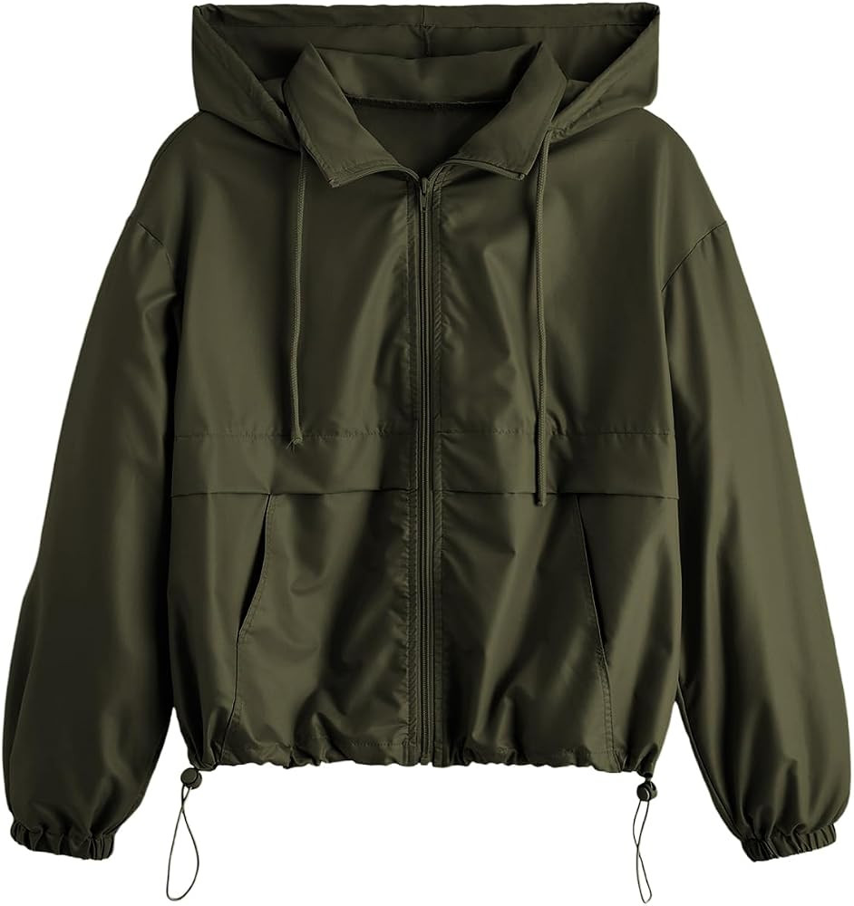 Verdusa Women's Windbreaker Jacket Workout Zip Up Hoodie with Pockets | Amazon (US)