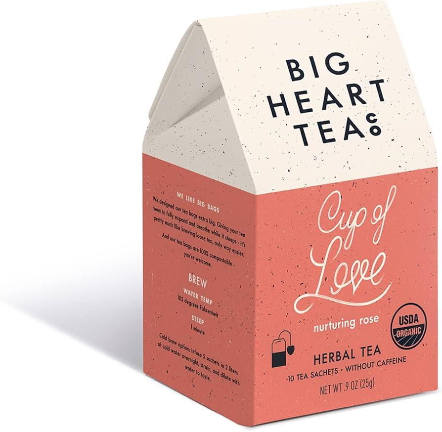 Big Heart Tea Co. Tea Bags - Cup of Love Red Rose - Certified Organic, Floral Ayurvedic Herbal De... | Amazon (US)