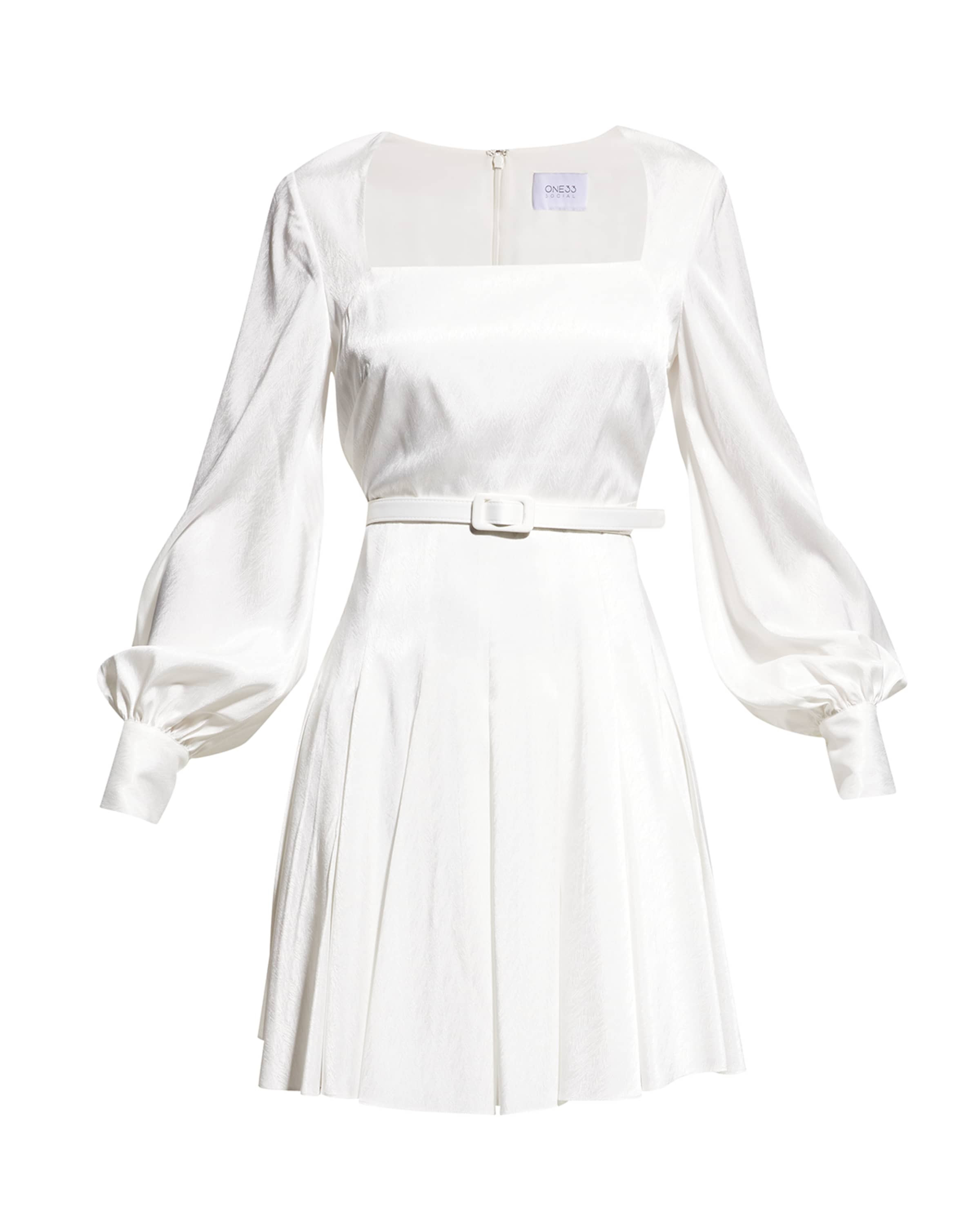 One33 Social Pleated Long-Sleeve Belted Dress | Neiman Marcus