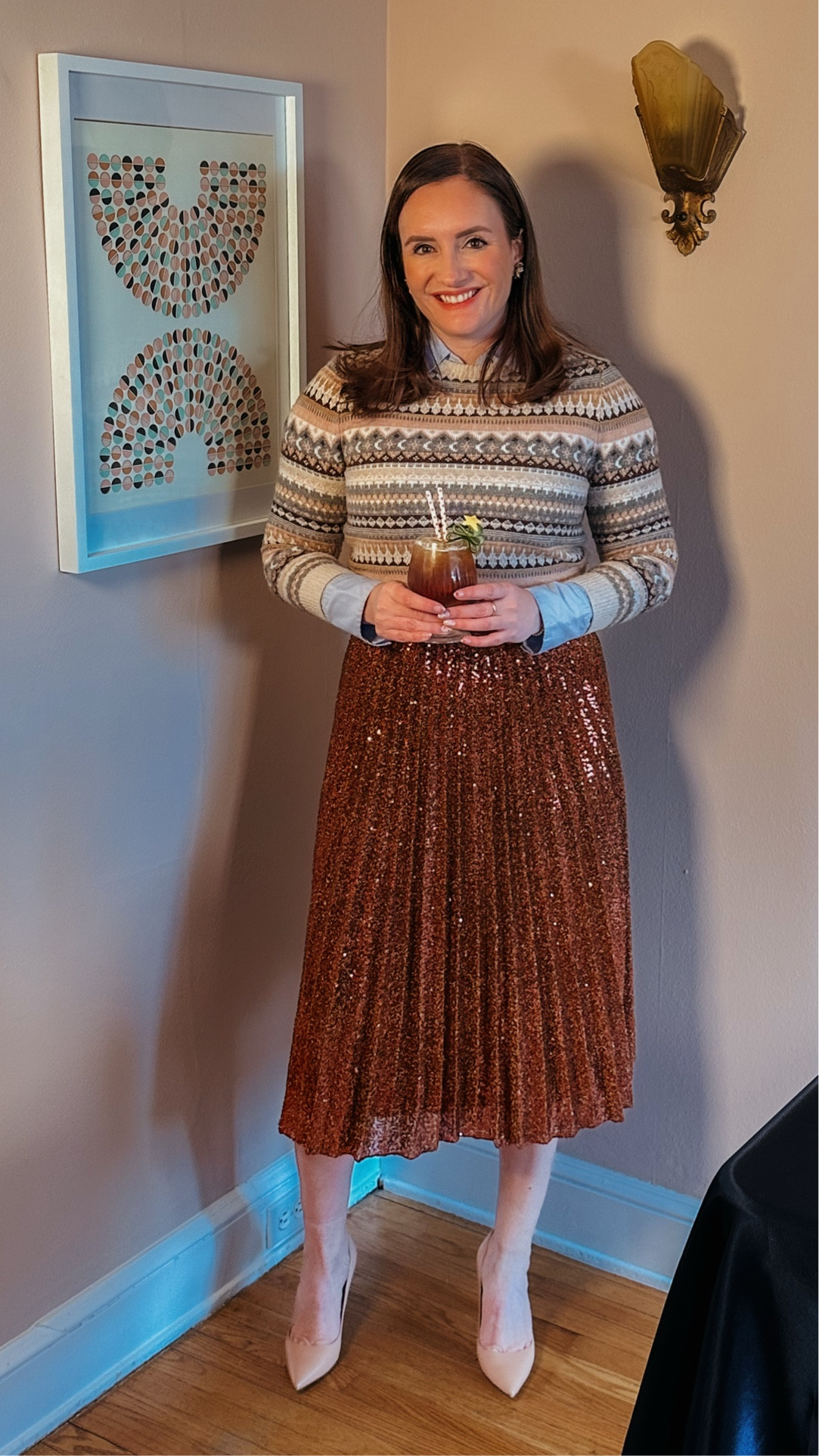 Fair isle and sequins - business on the top, party on the bottom.

#LTKwinter #LTKworkwear #LTKcanada