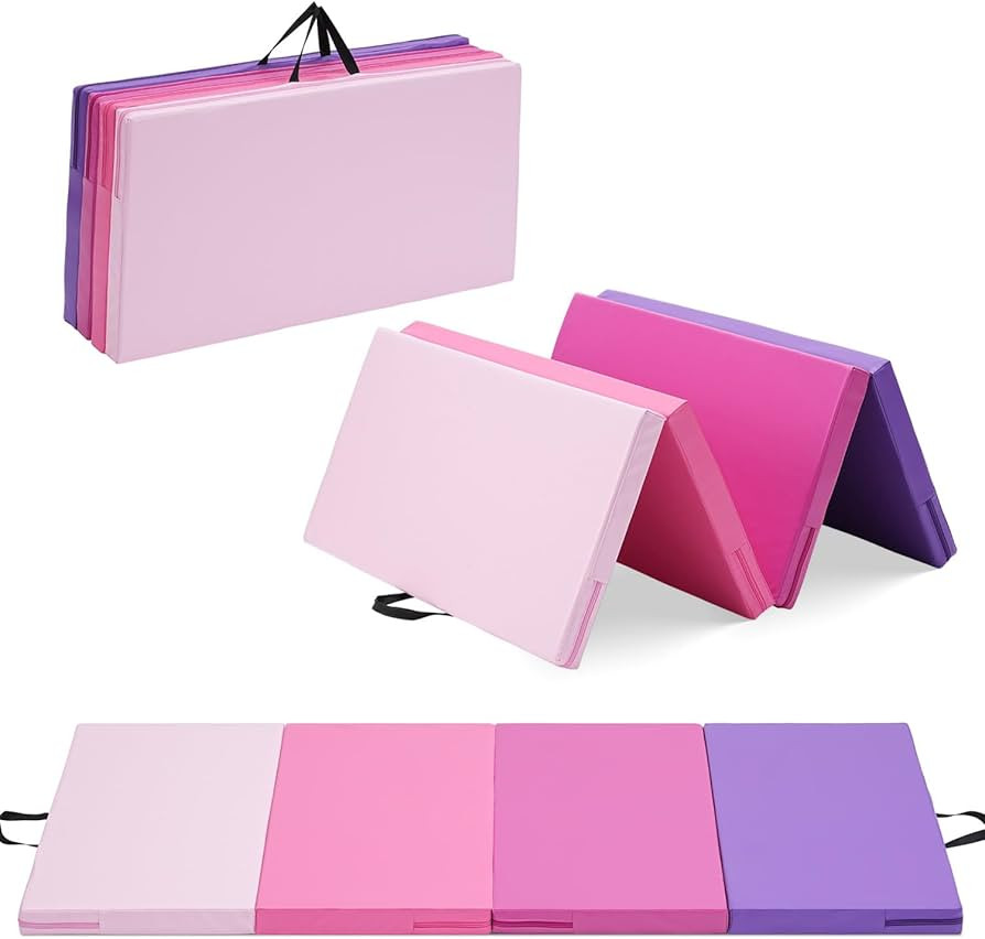 Gymnastics Mat, 3'x6'x2''/ 4'x8'x2'' Thick Folding Kids' Gymnastic Tumbling Mat with Carrying Han... | Amazon (US)