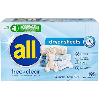 all Fabric Softener Dryer Sheets for Sensitive Skin, Free Clear, 195 Count | Amazon (US)