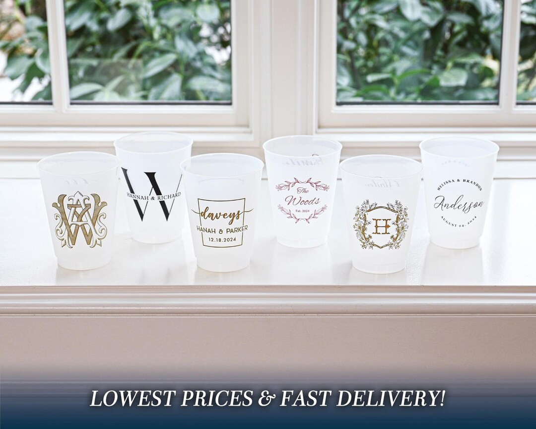 Custom Wedding Cups, Reception Bar Frosted Cups, Personalized Shatterproof Cups, Modern Wedding D... | Etsy (US)