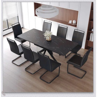 Extendable Dining Table Set for 6-8 Persons with C-Shaped Tube Padded Chairs and Metal Legs for Modern and Traditional Dining Rooms | Wayfair North America