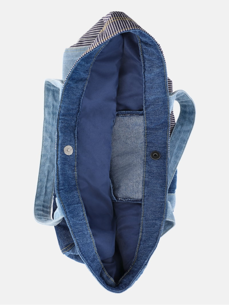 Kacey Lee Women's Denim Tote Bag, Hickory Stripe and Patchwork | Walmart (US)
