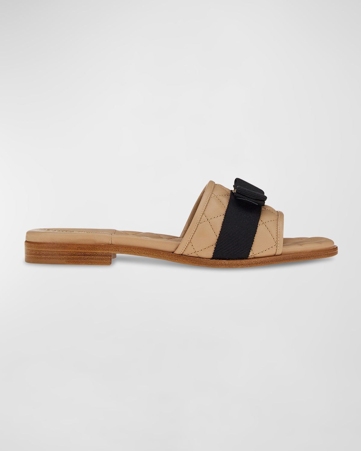 Quilted Leather Bow Flat Slide Sandals | Neiman Marcus