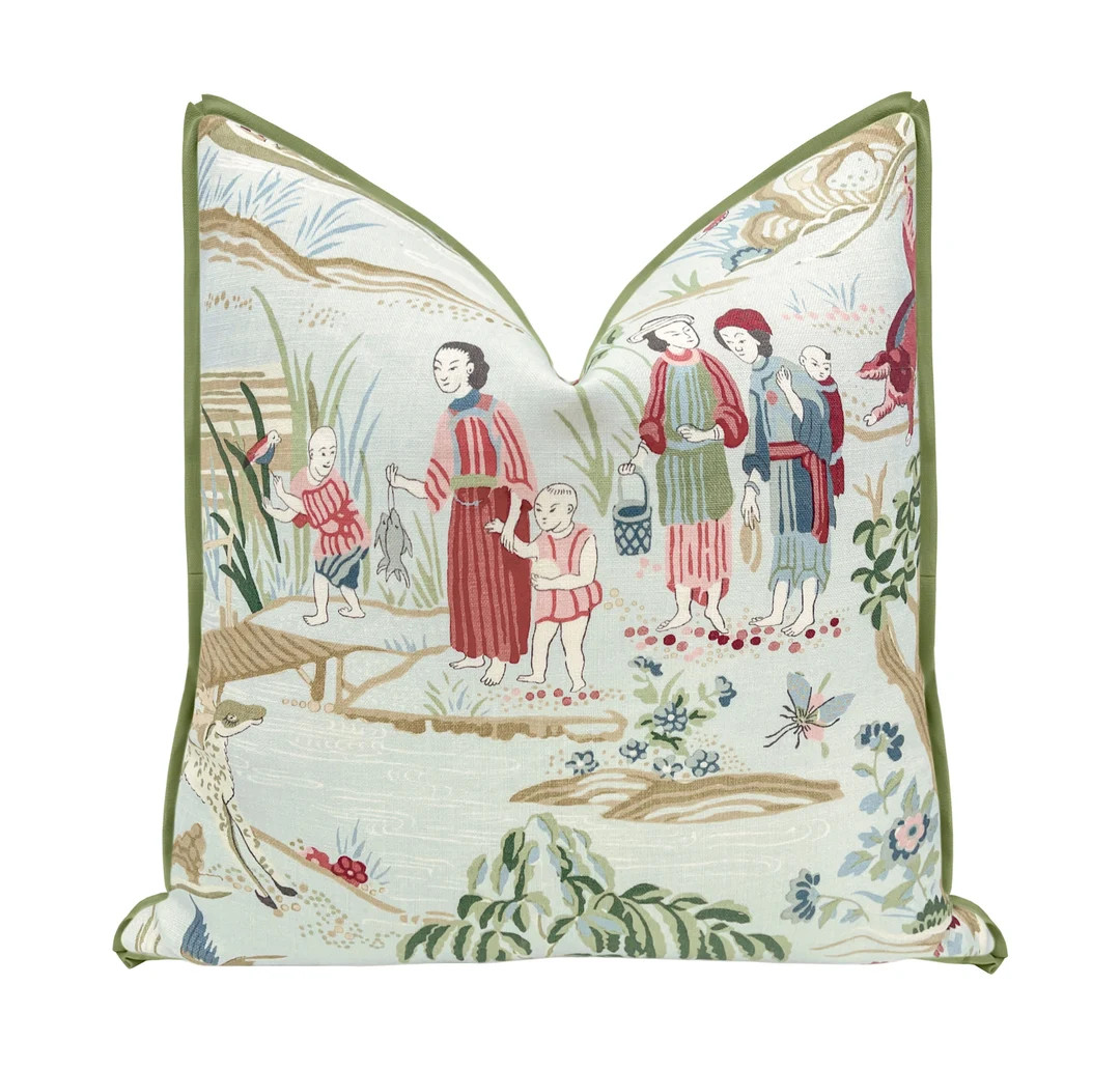 Yangtze River // Aqua with Butterfly Flange pillow COVER ONLY | Schumacher | designer fabric | bo... | Etsy (US)