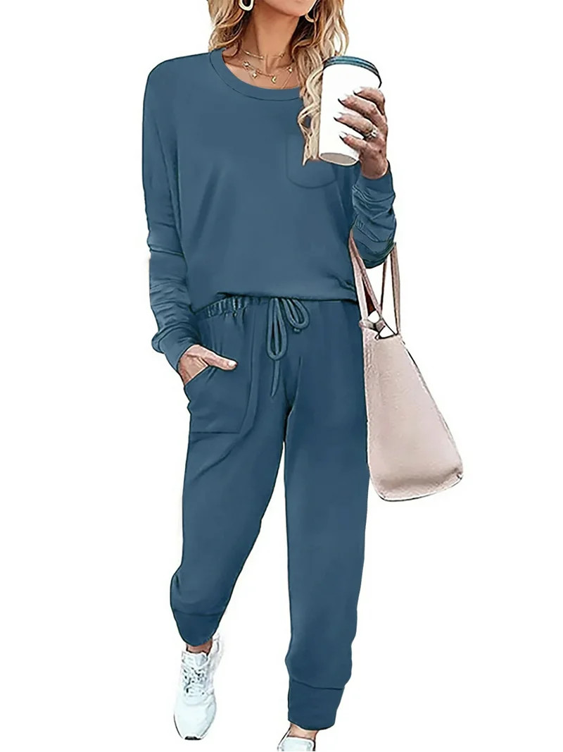 Shine Up Sweatsuit Sets for Women 2 Piece Lounge Set Loose Jogger Sets Fall Outfits Sets Solid Tr... | Walmart (US)