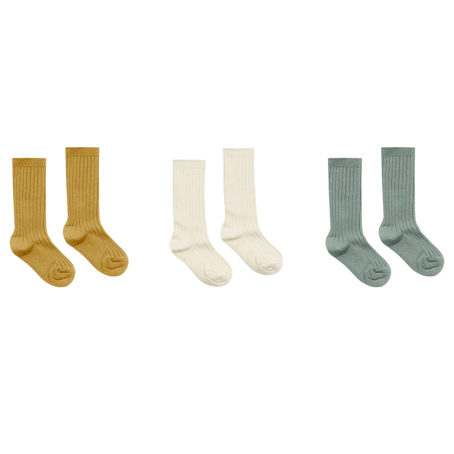 Rylee & Cru Ribbed Socks 3-pack, Gold/Ivory/Aqua | SpearmintLOVE