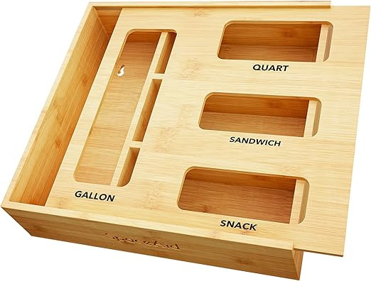 SpaceAid Bag Storage Organizer for Kitchen Drawer, Bamboo Organizer, Compatible with Gallon, Quar... | Amazon (US)