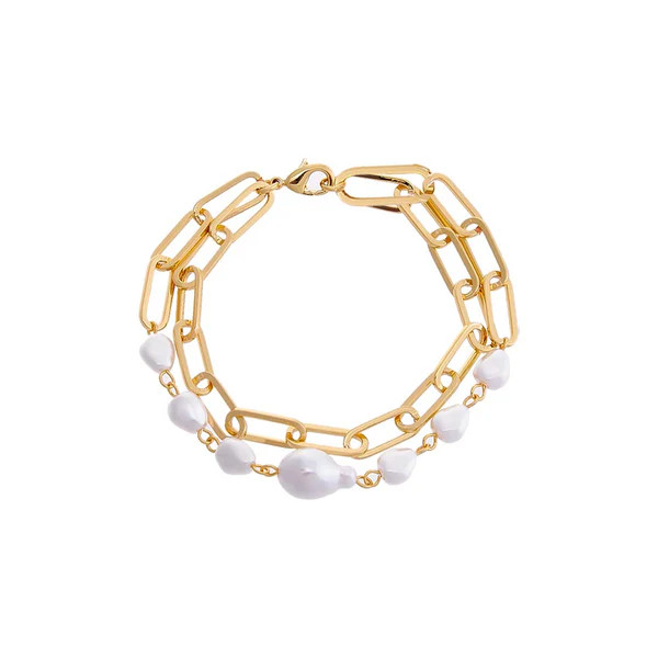 Multi Pearl & Paperclip Double Bracelet | Adina Eden