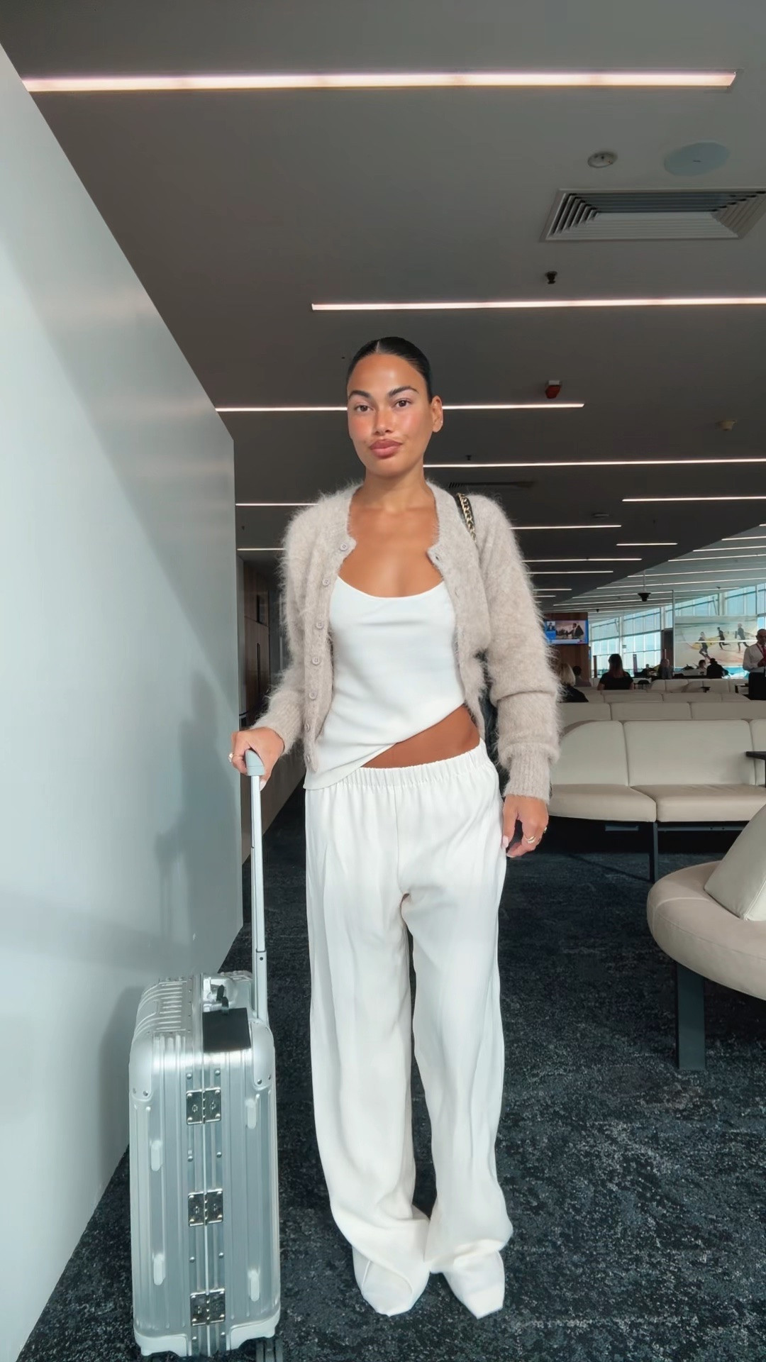 I’m wearing size 8 in the cardigan 🤍 The top and pants are from kookai who arent on LTK, I’ve linked similar styles but the exact pants are the Maria pant and the Maria long cami