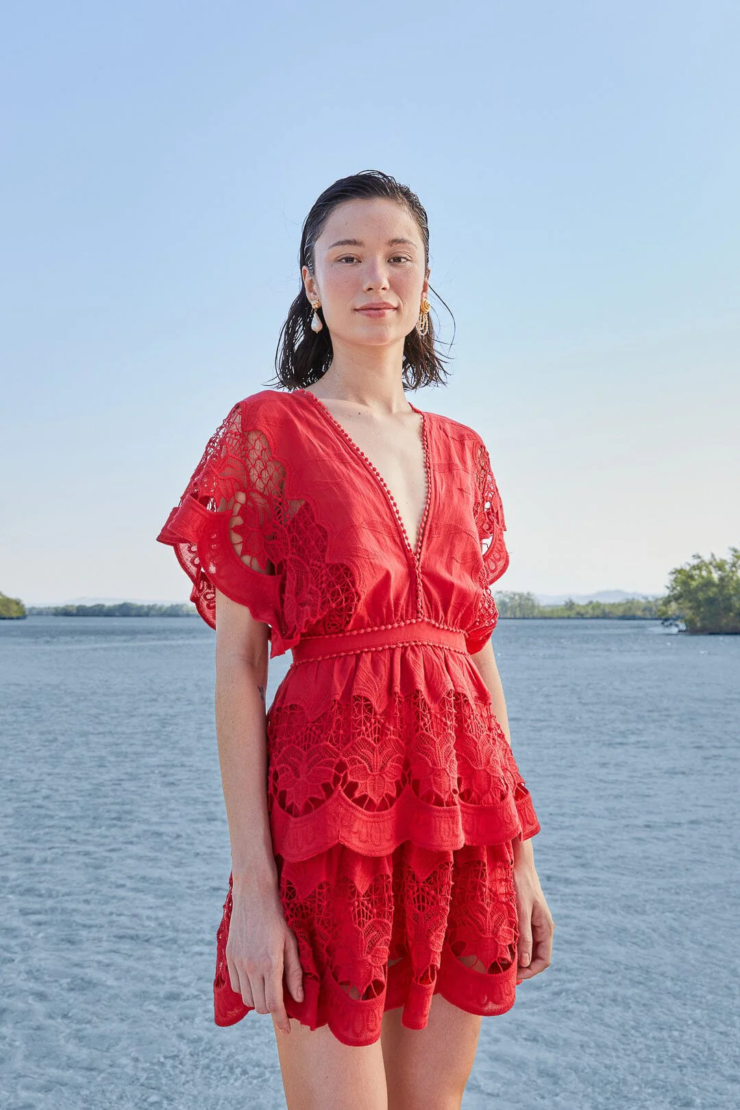 Red Richelieu Mini Dress | FarmRio (US)