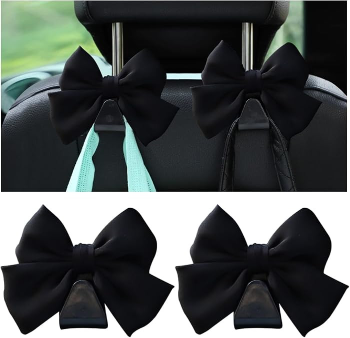 Mandark 2PCS Bow Car Headrest Hooks for Bags, Black Line | Amazon (US)