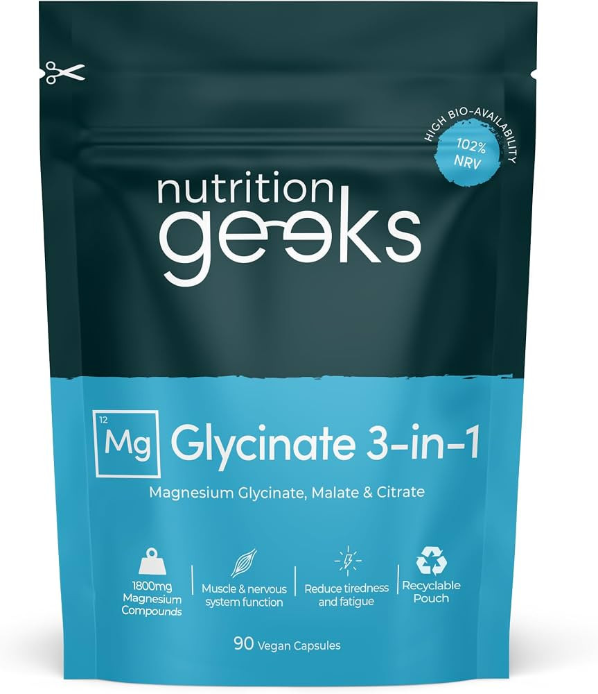 Magnesium Glycinate 3-in-1 Complex - 1800mg Supplements as Bisglycinate, Citrate & Malate 90 Vega... | Amazon (UK)