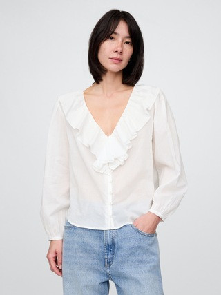 Ruffle V-Neck Shirt | Gap (US)