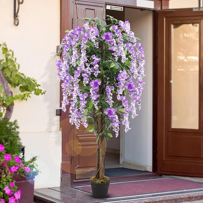Thiccywoov 1 Pack 5ft Artificial Wisteria Tree Tall Fake Tree with Cement Base Pot Faux Floor Pla... | Amazon (US)