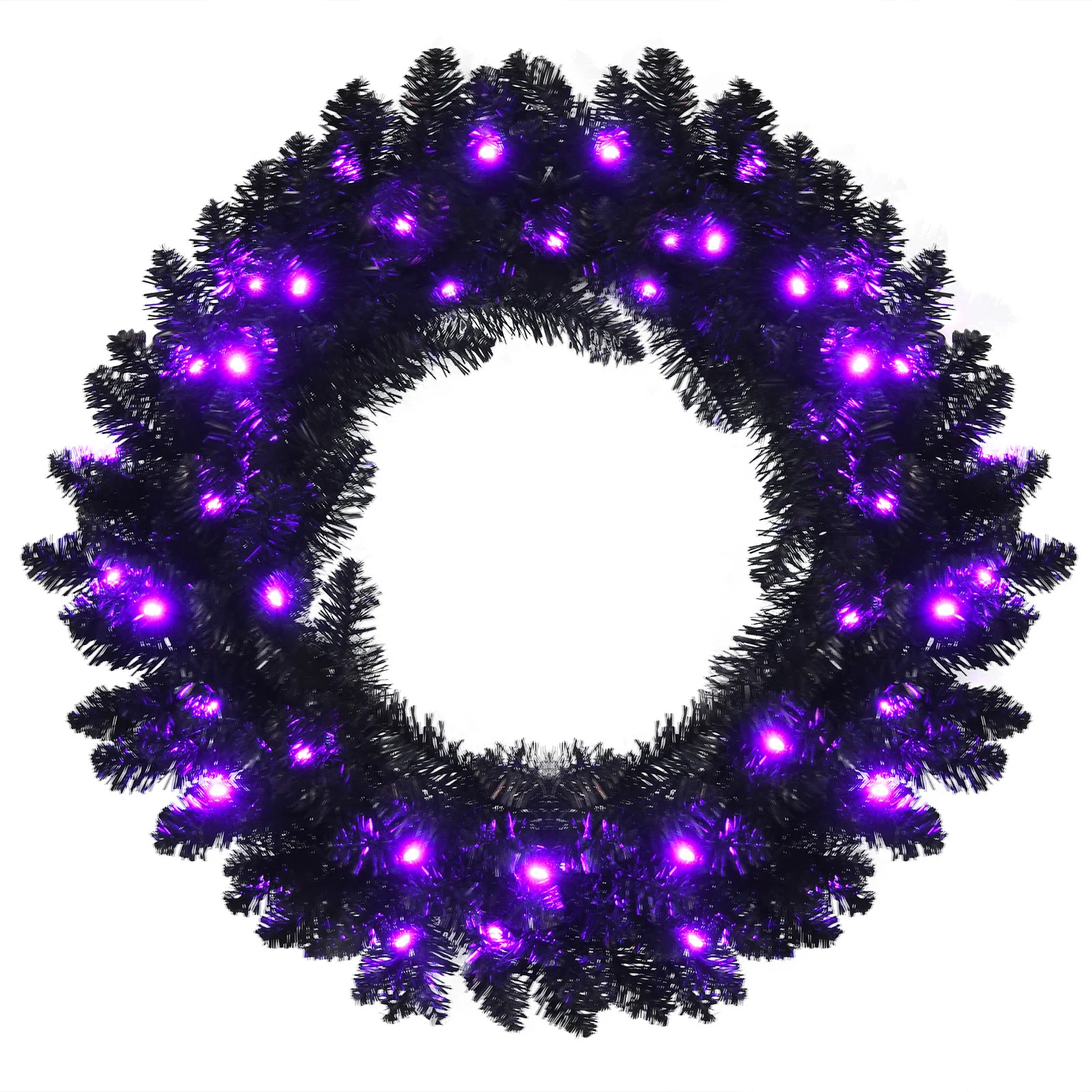 The Holiday Aisle® 24inch Pre-lit Christmas Halloween Wreath Black W/ 35 Purple Led Lights & Rev... | Wayfair North America