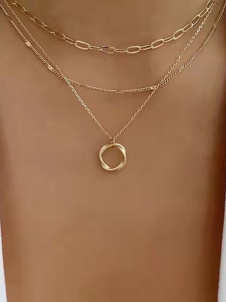 Twist Round Charm Layered Necklace | SHEIN