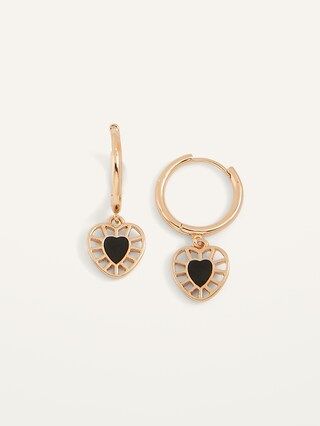 Gold-Toned Heart-Drop Hoop Earrings For Women | Old Navy (US)