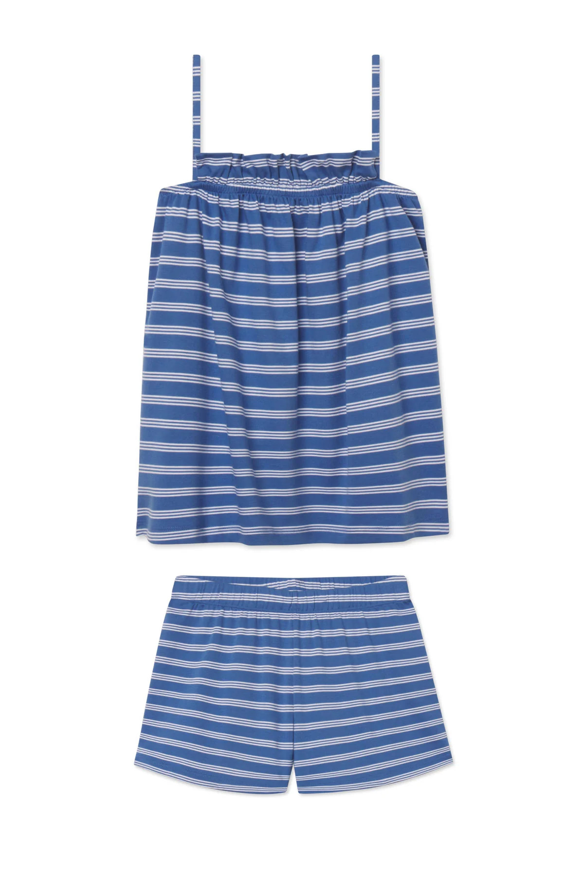 Pima Ruffle Shorts Set in Seaport Triple Stripe | Lake Pajamas