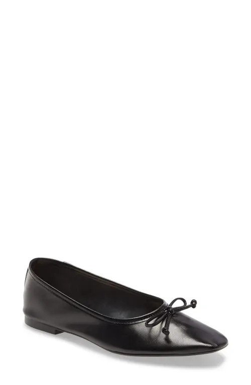 Schutz Arissa Square Toe Ballet Flat in Black Leather at Nordstrom, Size 7 | Nordstrom