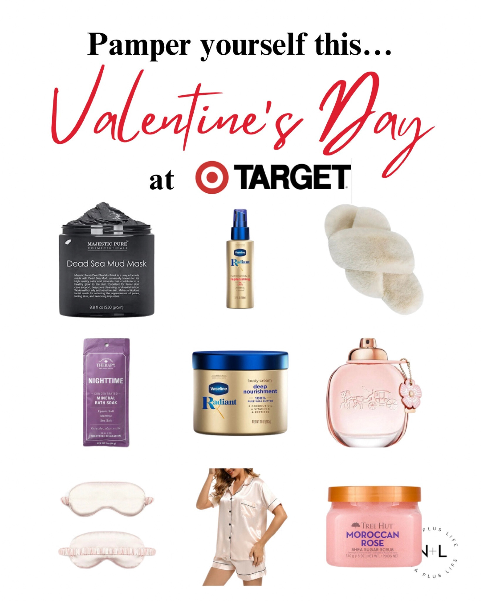 Palmer yourself this Valentine’s Day with hear great self care essentials from Target

Cozy slippers, face mask, satin sleep mask, satin pajamas, body scrub, perfume 
#selfcare #target #valentinesdaygiftideas #galentines #pamperyourself

#LTKMostLoved #LTKGiftGuide #LTKSeasonal