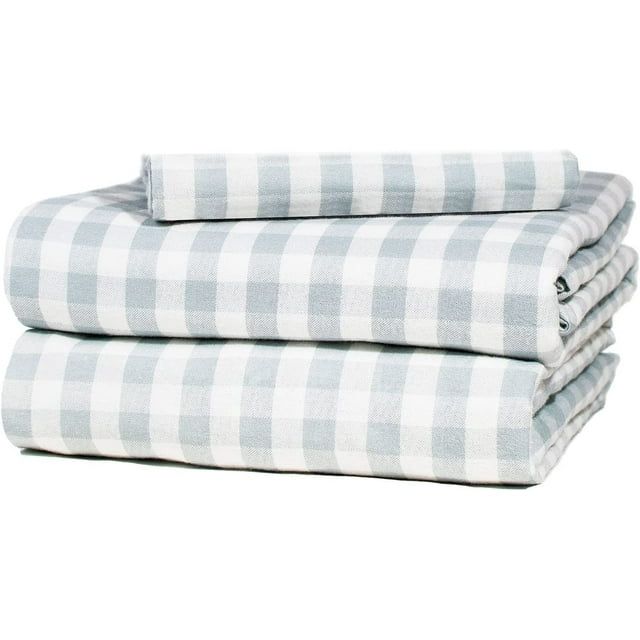 Five Looms Cotton Cozy Flannel Bed Sheet Set, Twin (Gingham Fog Blue, 3 Piece) | Walmart (US)