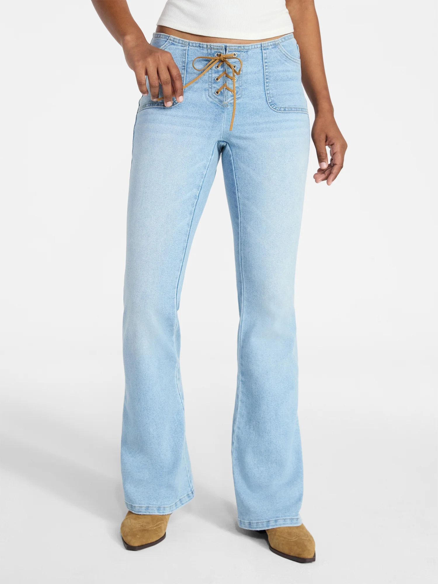 No Boundaries Lace Up Waist Bootcut Jeans, 33" Inseam, Women's XXS-XXL | Walmart (US)