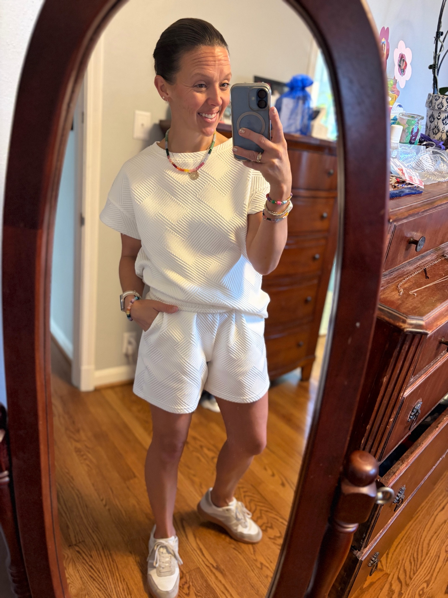 Wore this for the parish picnic this weekend and got a ton of compliments! I have it on two colors. 


#shortset #set #falloutfit #tennisshoes #momlife #ootd #amazon #jewelry #necklacestack @Etsy #braceletstack