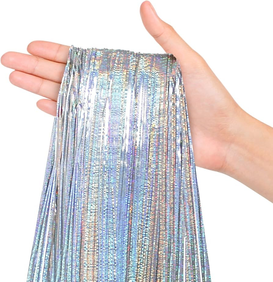 Holographic Silver Tinsel Strands Metallic Icicle Silver Streamers 2 Pack of 4000 for Holiday Chr... | Amazon (US)