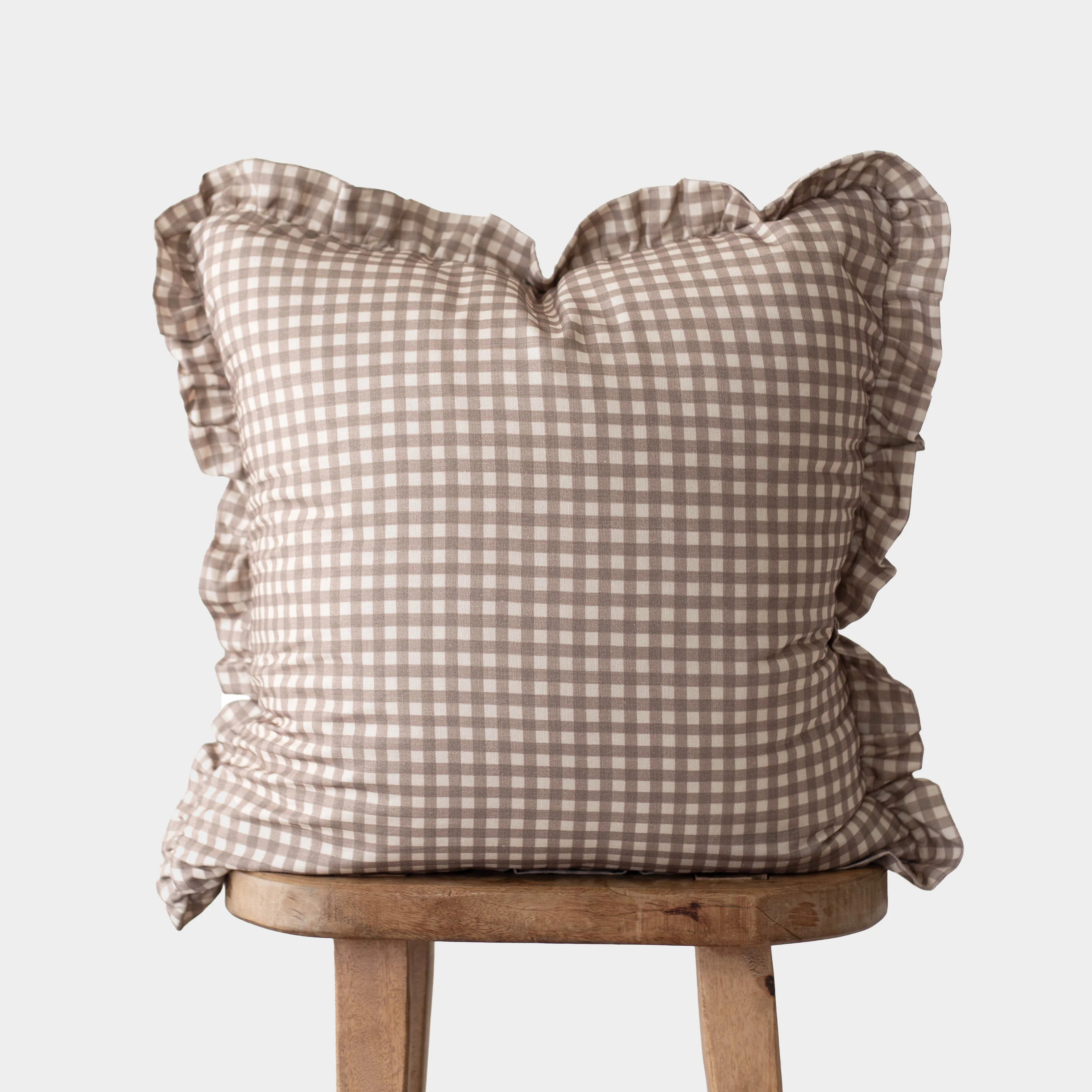 Tan Gingham Ruffle Pillow Cover | Woven Nook | Woven Nook