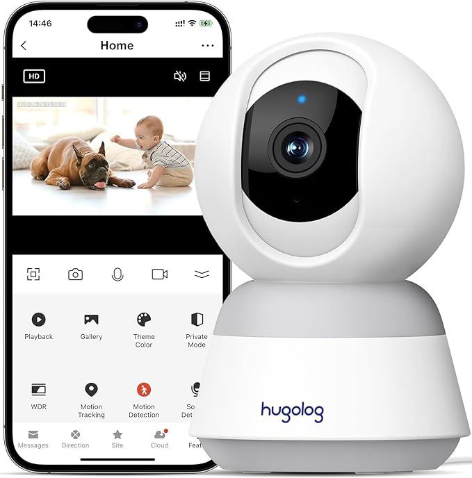 Hugolog 3K 5MP Indoor Pan/Tilt Security Camera, AI Sound Processing Ideal for Baby Monitor/Pet Ca... | Amazon (US)